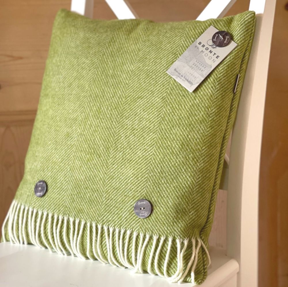 BRONTE by Moon Cushion - Herringbone Lime Green Shetland Wool *NEW*
