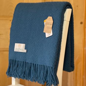 Tweedmill Teal Blue Basketweave Throw or  Blanket Pure New Wool