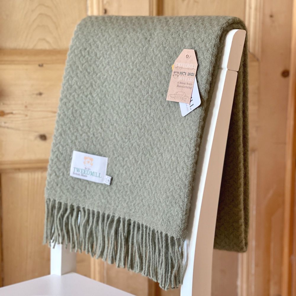 Tweedmill Sage Green Basketweave Knee Rug or Small Blanket Throw Pure New W