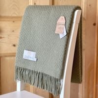 Tweedmill Sage Green Basketweave Knee Rug or Small Blanket Throw Pure New Wool