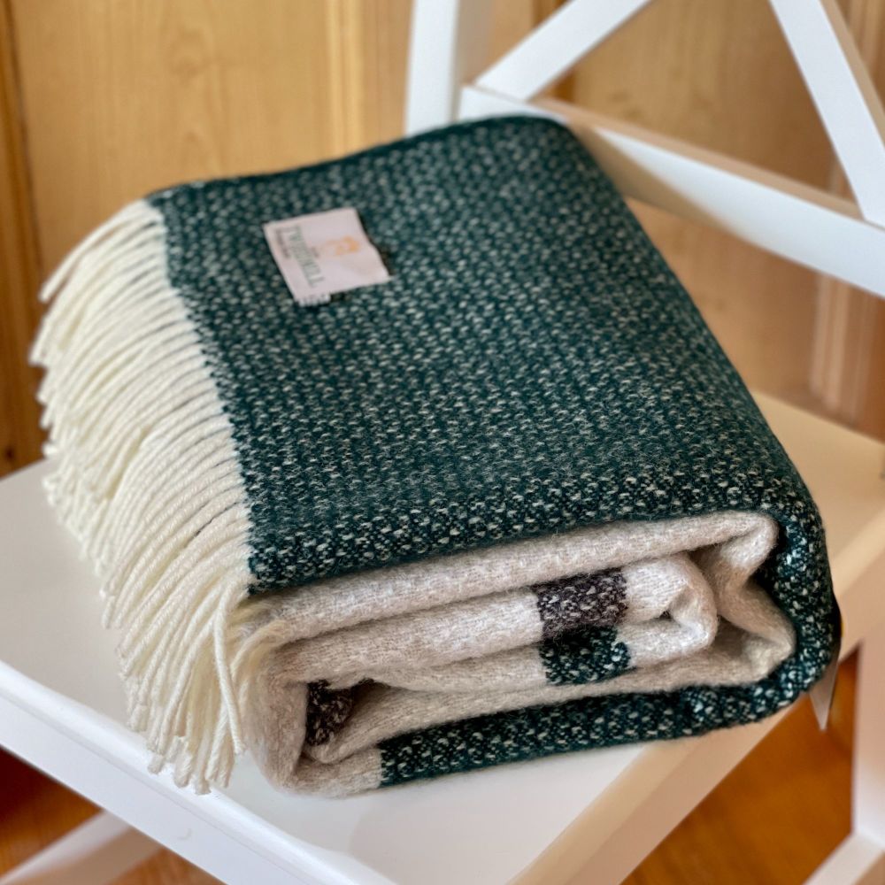 Tweedmill Emerald & Charcoal Brecon Pure New Wool Throw Blanket