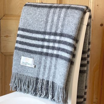 Tweedmill Charcoal Grey Check Pure New Wool Throw/Blanket - Extra Large