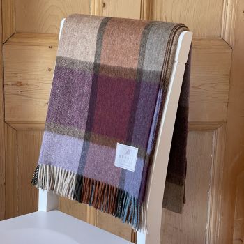BRONTE by Moon Country House Check Damson Throw in supersoft Merino Lambswool