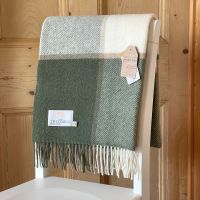 Tweedmill Multi Check Olive Green, Beige & Cream Knee Rug or Small Blanket Pure New Wool