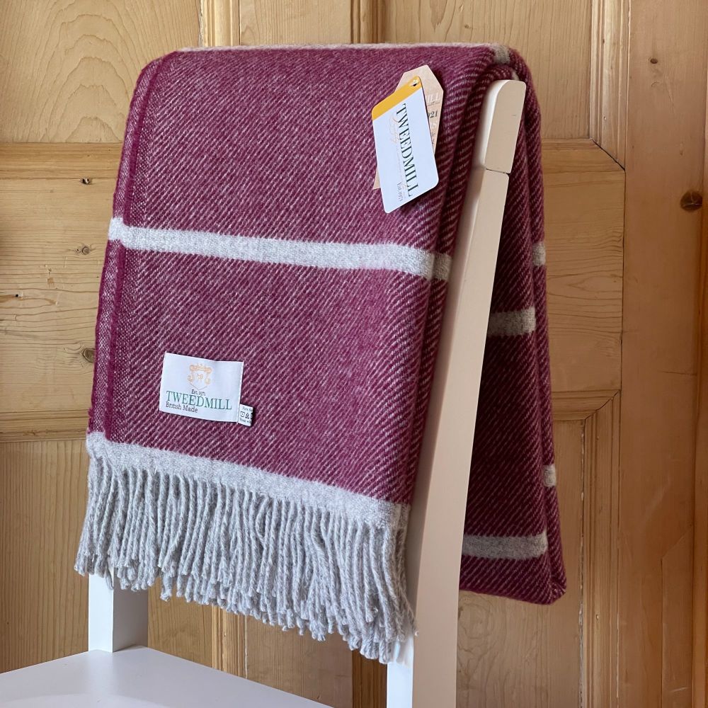 Tweedmill Broad Stripe Rosewood Plum Pure New Wool Throw / Blanket