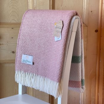 Tweedmill Dusky Pink & Sea Green Brecon Pure New Wool Throw Blanket