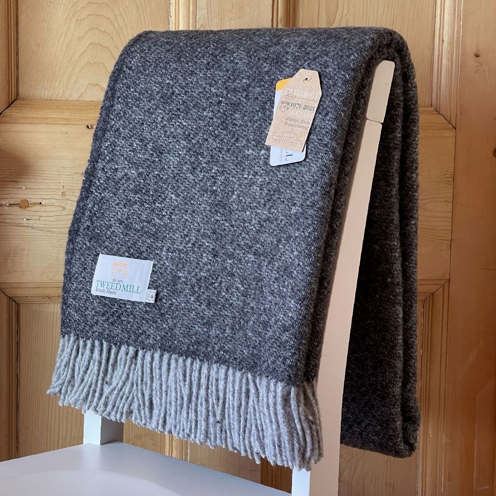 Tweedmill Charcoal Grey Boa Pure New Wool  Large Throw Blanket