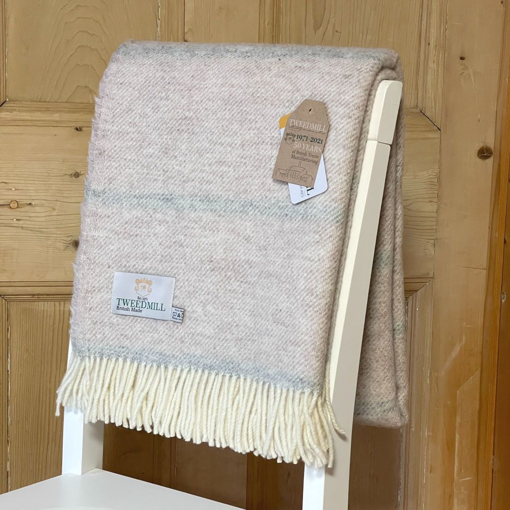 Tweedmill Broad Stripe Hazel Beige Knee Rug or Small Blanket Pure New Wool