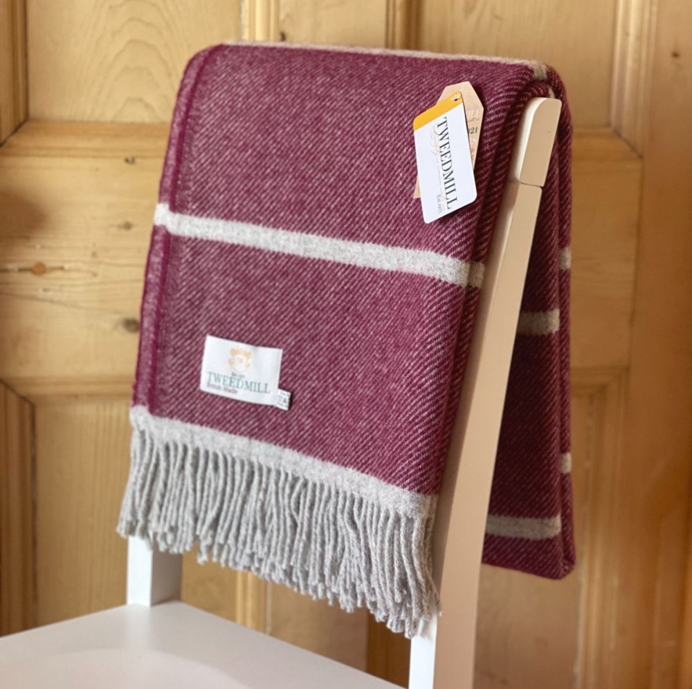 Tweedmill Broad Stripe Rosewood Knee Rug or Small Blanket Pure New Wool