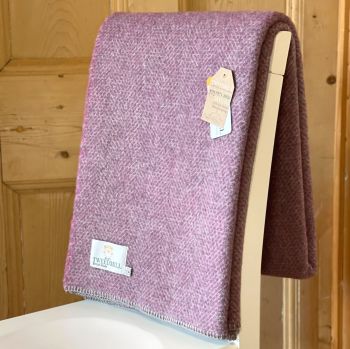 Tweedmill Blanket Stitch Honeycomb Mulberry Pink Pure New Wool Throw Blanket - Large