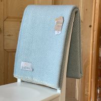 Tweedmill Blanket Stitch Herringbone Duck Egg Blue Pure New Wool Throw Blanket - Large