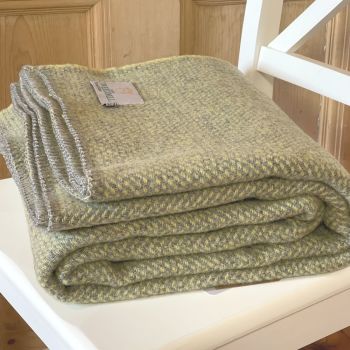 Tweedmill Blanket Stitch Honeycomb Lemon & Silver Grey Pure New Wool Throw Blanket - Large
