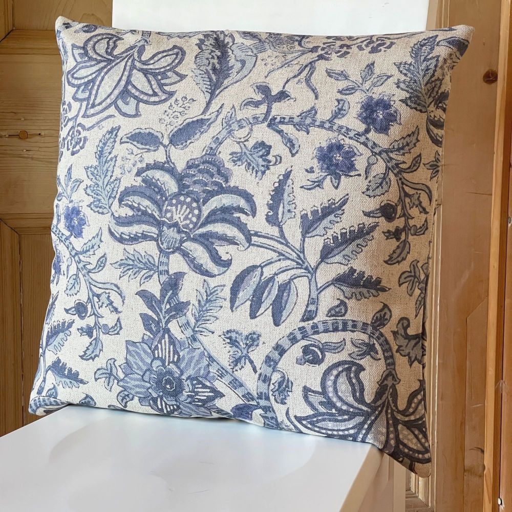 Linen mix Cushion in Botanical Blue