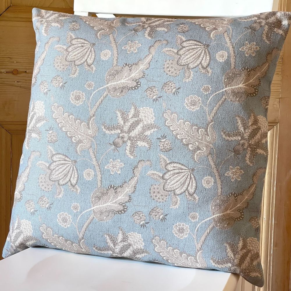 Linen mix Flower Garden Cushion in Dusky Blue