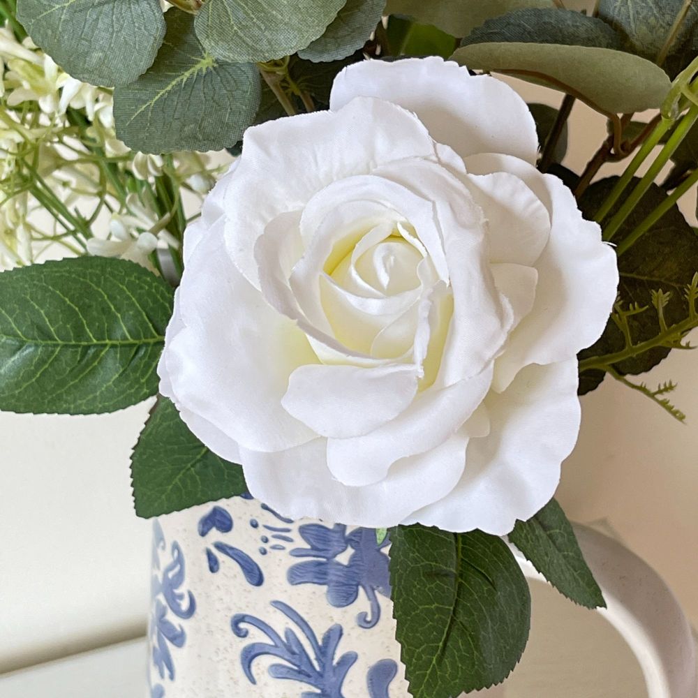 Faux Silk Rose Stem in White - 35 cm