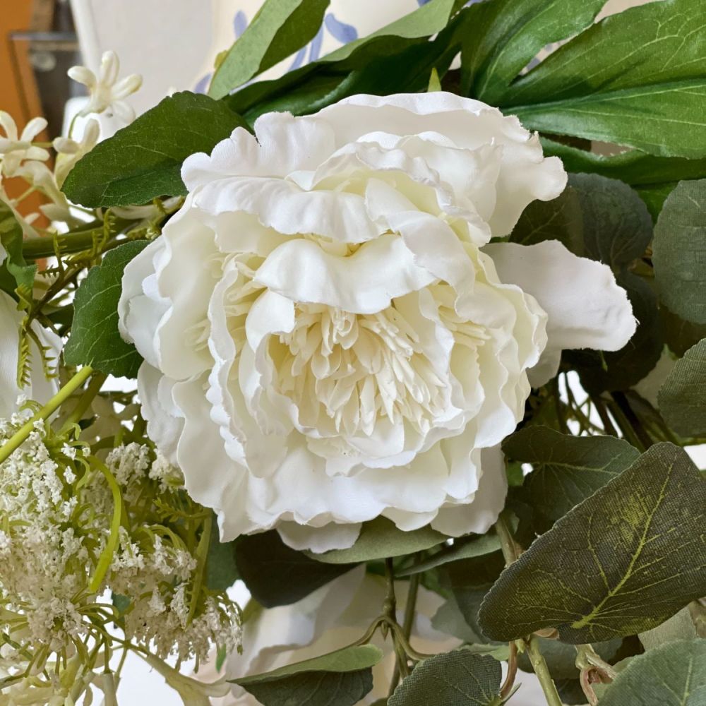 Faux Silk Peony Stem in White - 38 cm