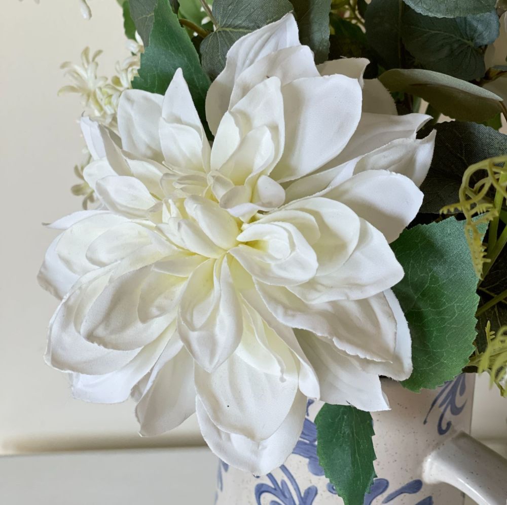 Faux Silk Dahlia Stem in White - 35 cm