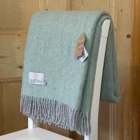 Tweedmill Laurel Green & Silver Grey Herringbone Pure New Wool Throw Blanket