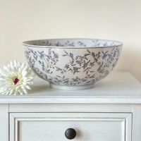 Medium Ceramic Decorative Bowl / Fruit Bowl Botanical Indigo Blue & White