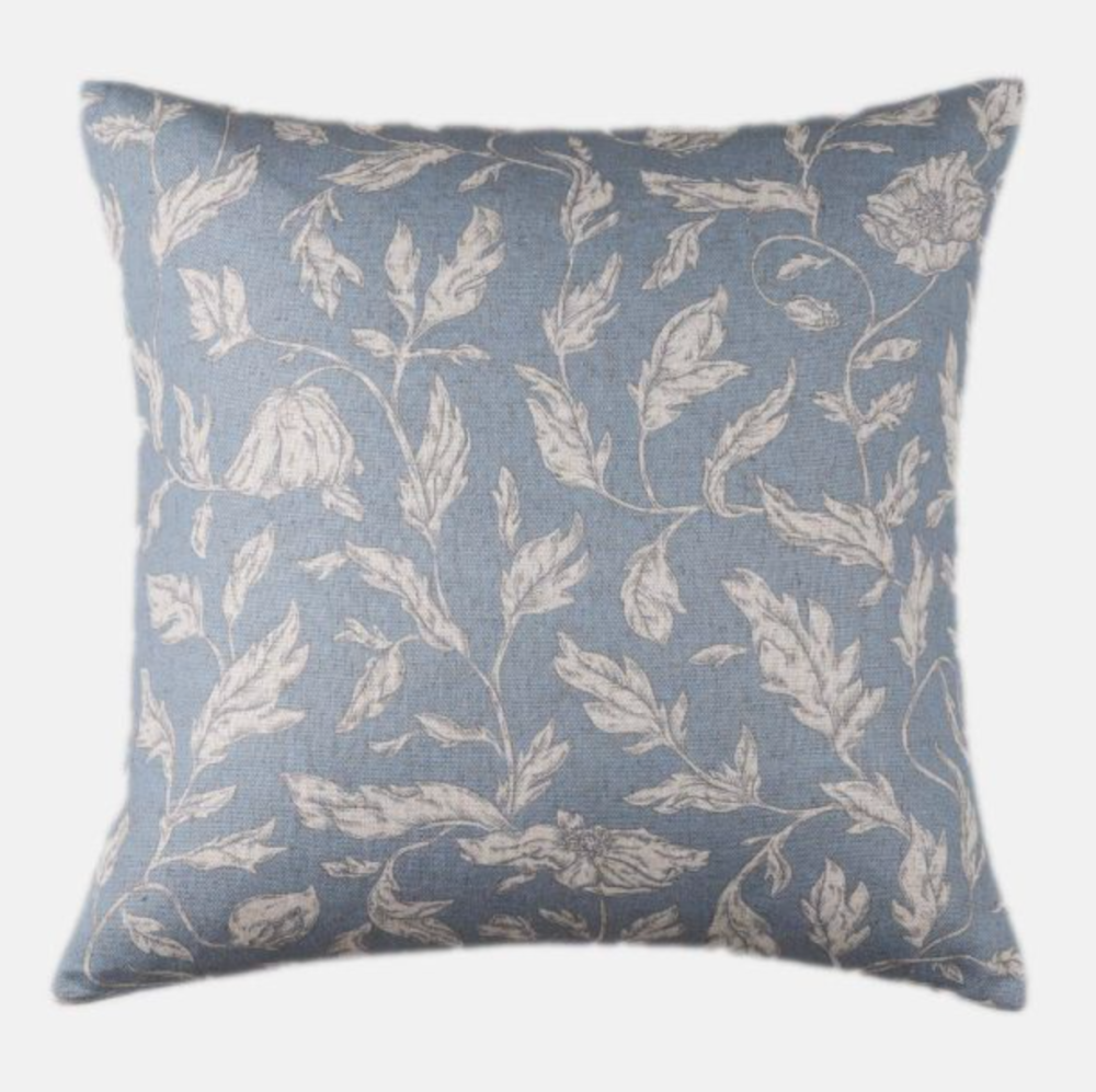 Linen mix Linked Leaf Cushion -  Petrol Blue