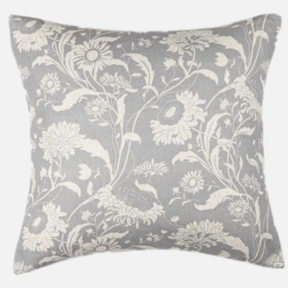 Linen mix Botanical Cushion in Grey & Chalk
