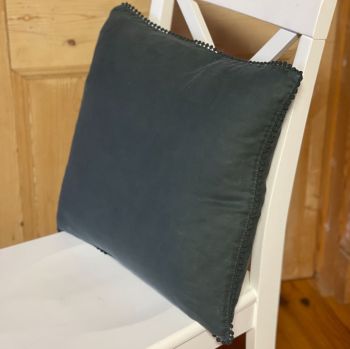 Natural Linen Cushion with beaded edge - Woodland Green