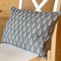 Linen mix Block Print Twigs Cushion Rectangular - French Grey & Antique White