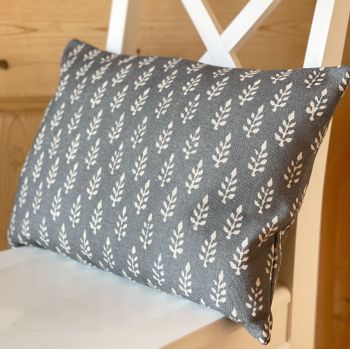 Linen mix Block Print Twigs Cushion Rectangular - French Grey & Antique White