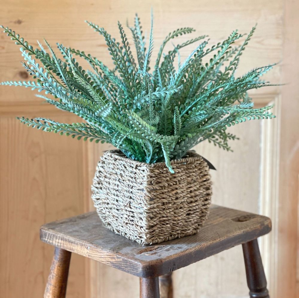 Faux Fern in Seagrass Basket Planter - 40 cm