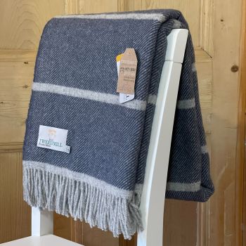 Tweedmill Broad Stripe Blue Slate Pure New Wool Throw / Blanket