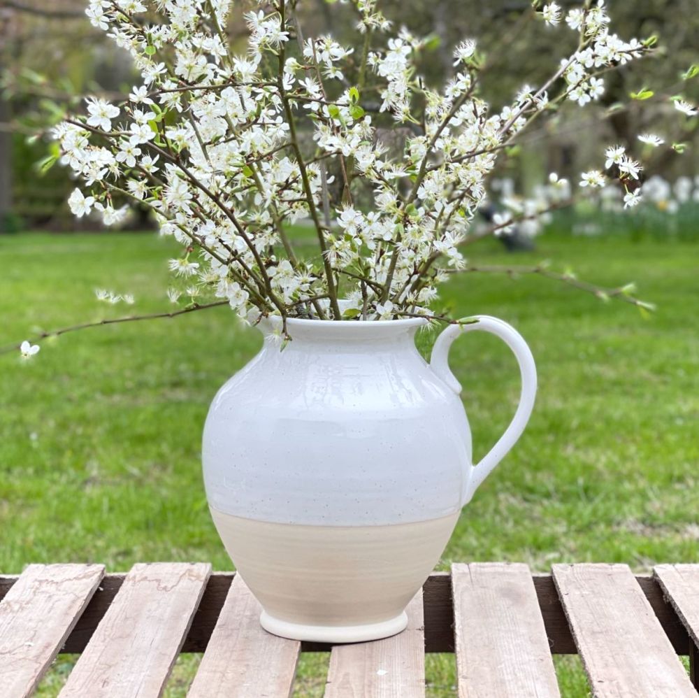 Large Pitcher Stoneware Jug - Natural/Country White