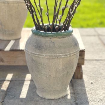 Vintage Style Stone Effect Terracotta Olive Jar - Verde Rim