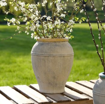 Vintage Style Stone Effect Terracotta Olive Jar - Ochre Rim