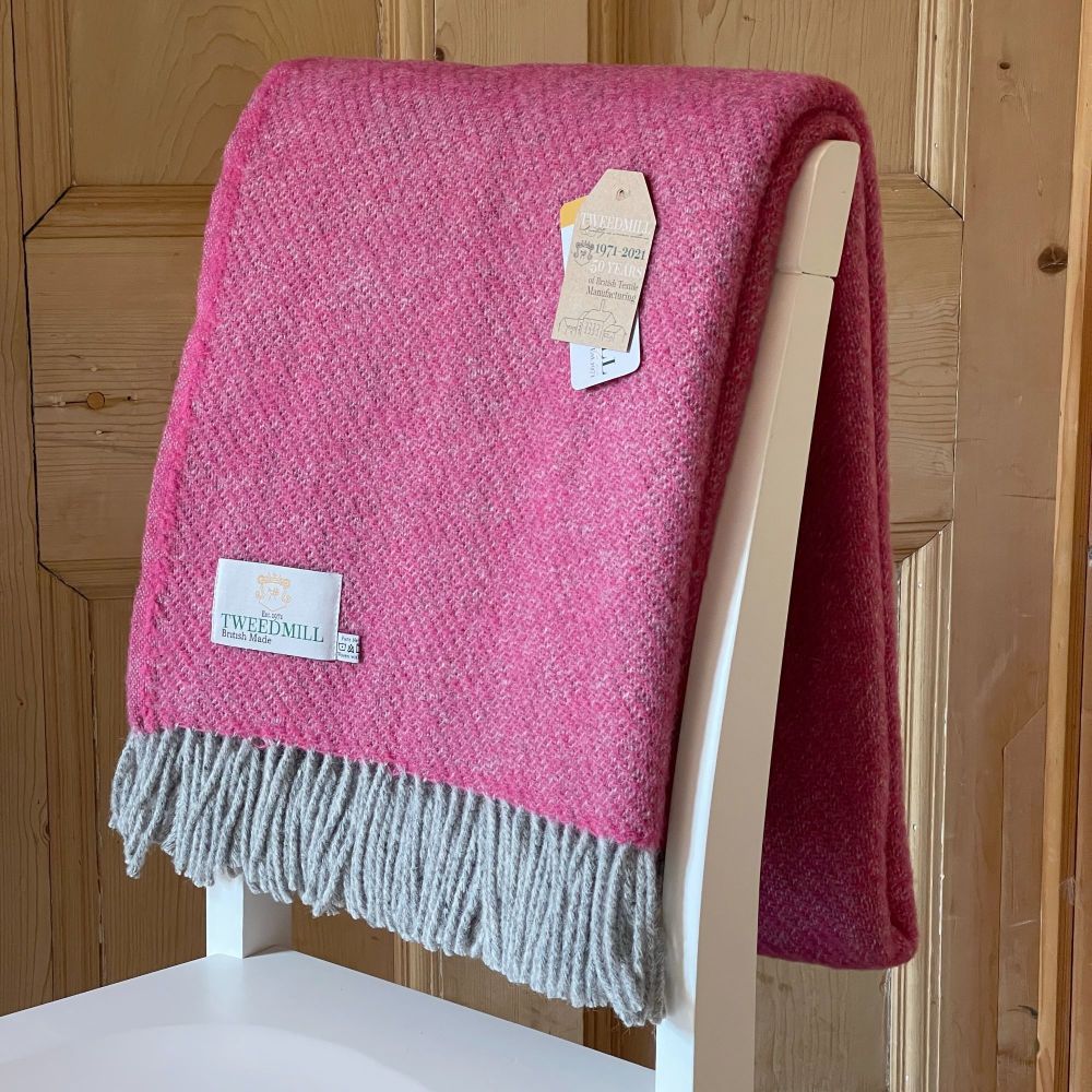 Tweedmill Pink Boa Pure New Wool  Large Throw Blanket