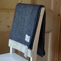 BRONTE by Moon Herringbone Throw Blanket Dark Blue Shetland Wool *NEW*
