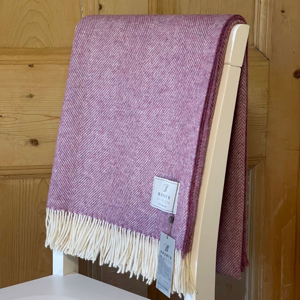BRONTE by Moon Herringbone Throw Blanket Pink Lilac Shetland Wool