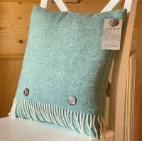 BRONTE by Moon Cushion - Herringbone Aqua Green Shetland Wool