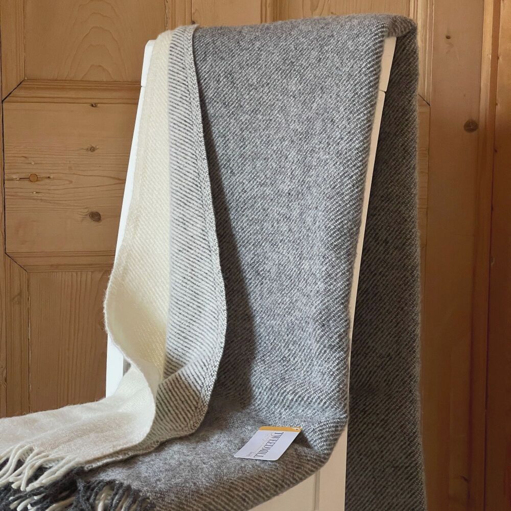 Tweedmill Moorland Throw in Charcoal / Cream, pure new wool British Made  throw from Yorkshire in a two-tone colour way of medium grey and green