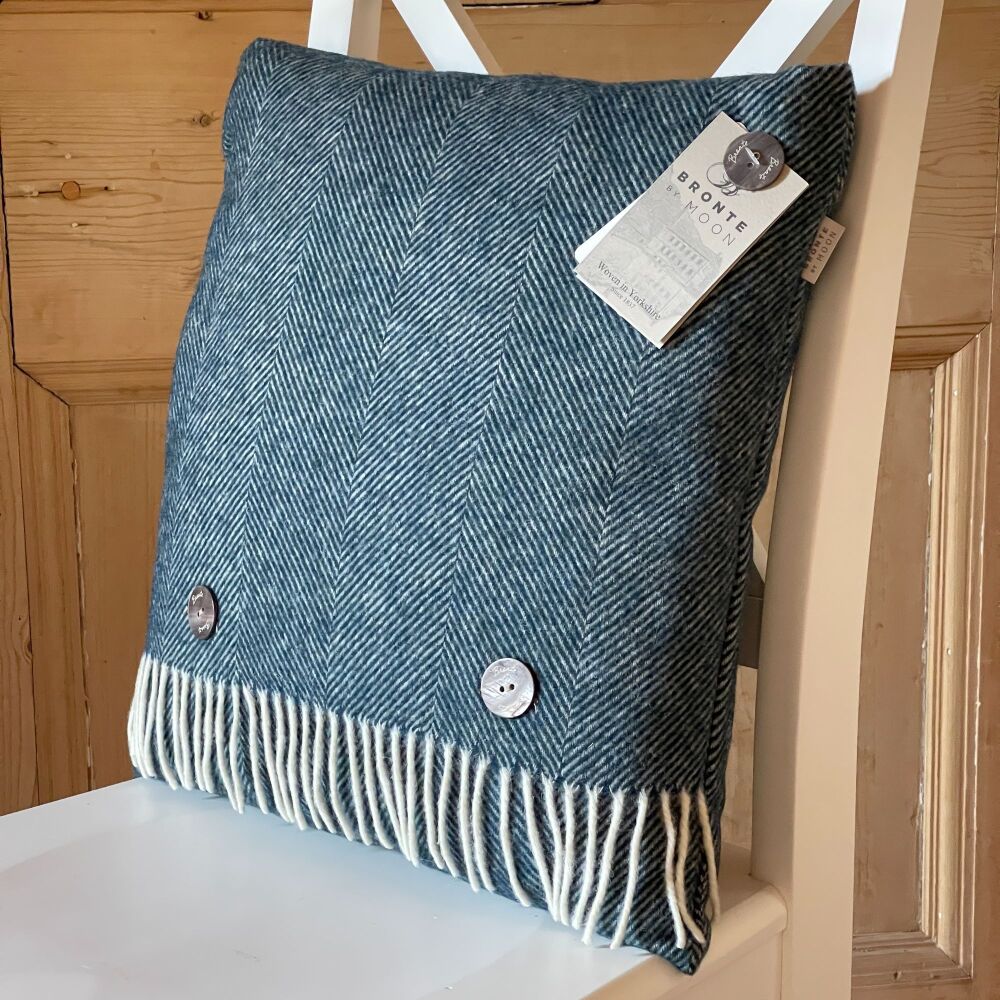 BRONTE by Moon Cushion - Herringbone Teal Blue Shetland Wool *NEW*