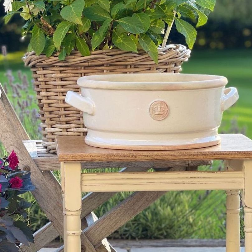 Kew Low Bowl with Handles Bone White - Royal Botanic Gardens Plant Pot - Sm