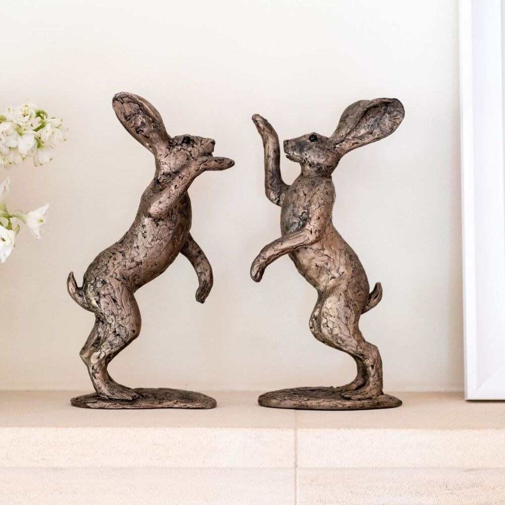 Pair of Individual Boxing Hares Frith Bronze Sculpture by Thomas Meadows