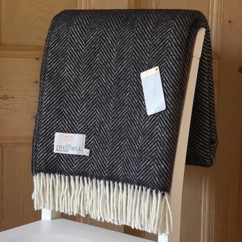 Tweedmill Black Herringbone Pure New Wool Throw Blanket
