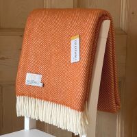 Tweedmill Orange Cinnamon Herringbone Pure New Wool Throw Blanket