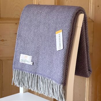 Tweedmill Lavender & Silver Herringbone Pure New Wool Throw Blanket