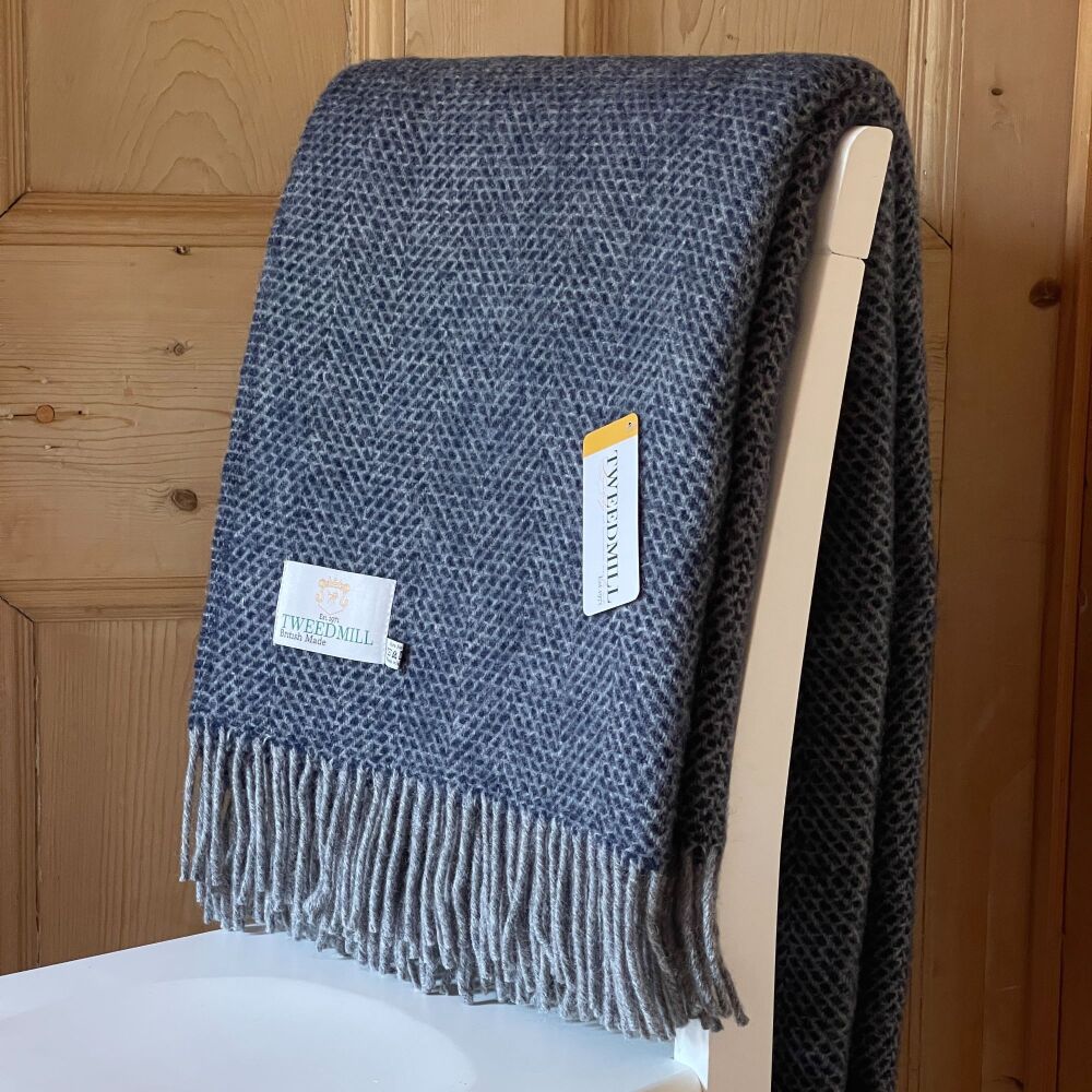 Tweedmill Beehive Navy Blue/Grey Pure New Wool Throw/Blanket - Extra Large