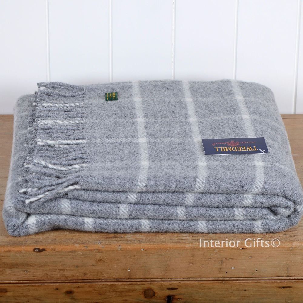 Tweedmill Classic Check Grey & Chalk Windowpane Knee Rug or Small Blanket Pure New Wool