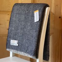 Tweedmill Blanket Stitch Herringbone Navy Blue Pure New Wool Throw Blanket - Large