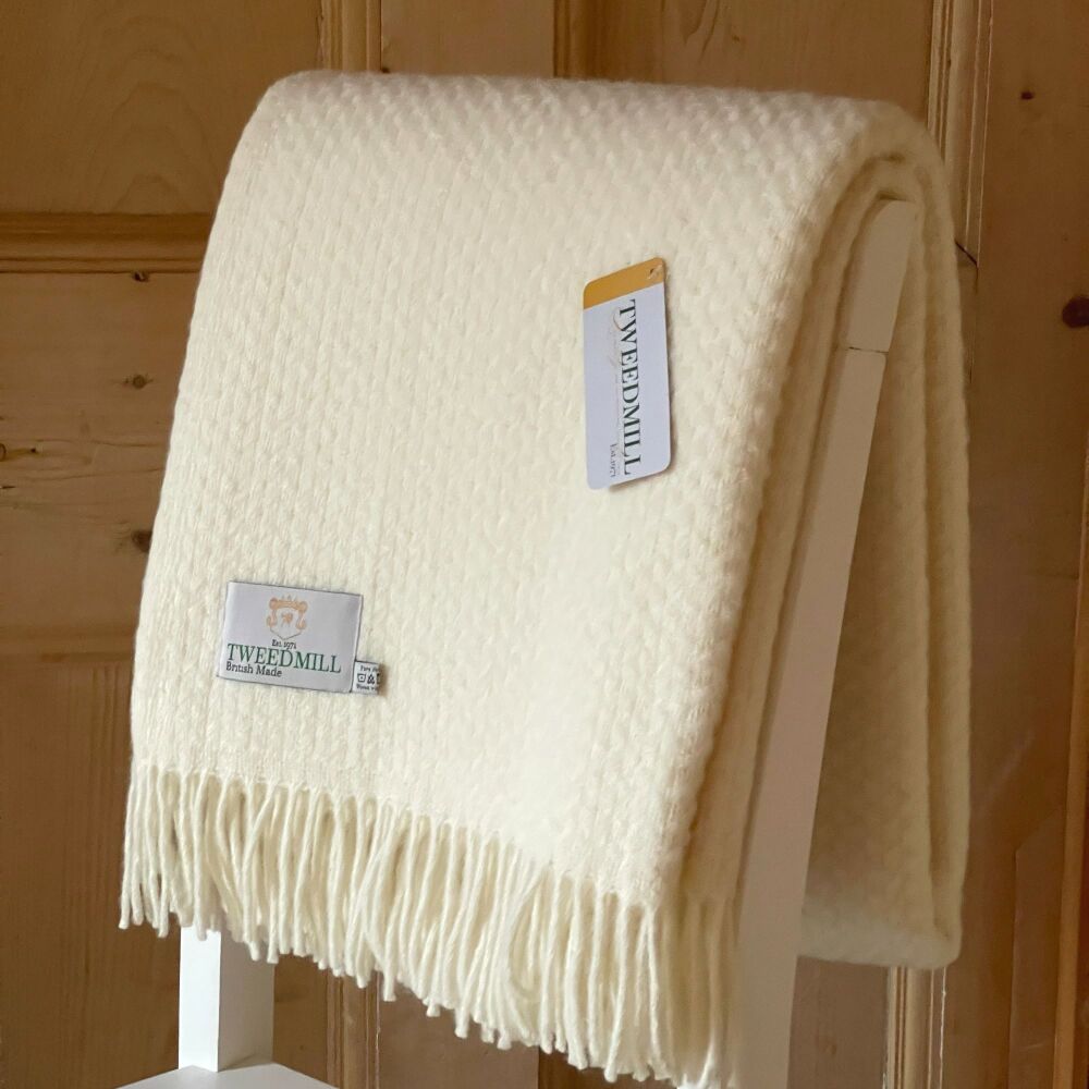 Tweedmill Cream Basketweave Throw or  Blanket Pure New Wool