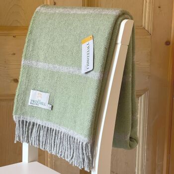 Tweedmill Broad Stripe Fern Green Pure New Wool Throw / Blanket