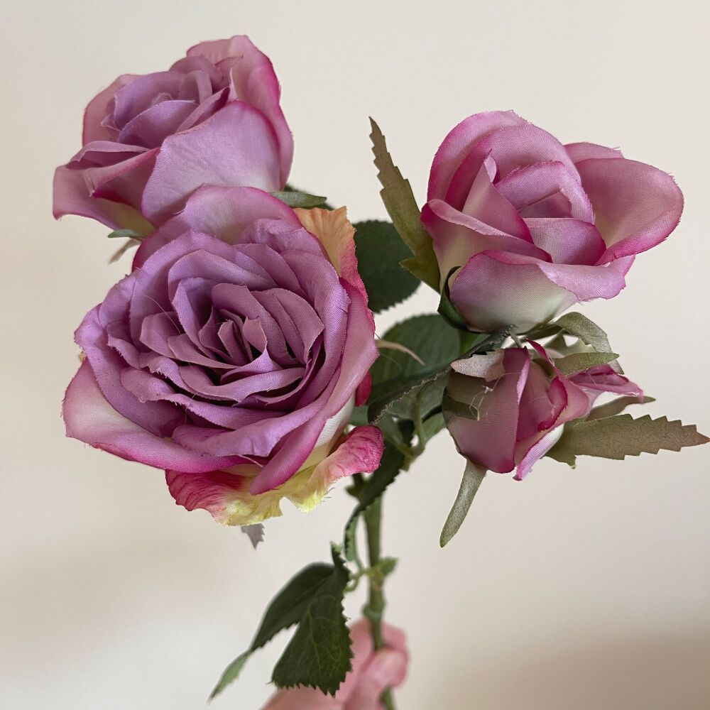 Faux Silk Old English Rose Spray in Mauve - 39 cm